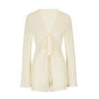 Women's Casual Long-Sleeve Blouse and Shorts Set