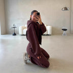 Casual Sweater Set with Cropped Hoodie and Comfortable Pants