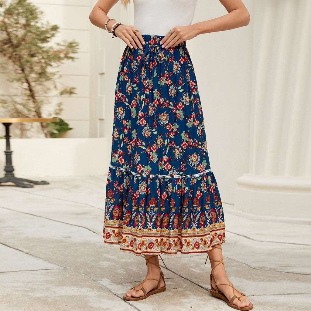 Women's Maxi Skirt with Playful Floral Pattern