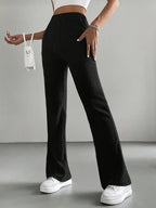 Elegant and Comfortable High-Waisted Ribbed Trousers