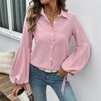 Women's Blouse with Voluminous Sleeves and Striped Design
