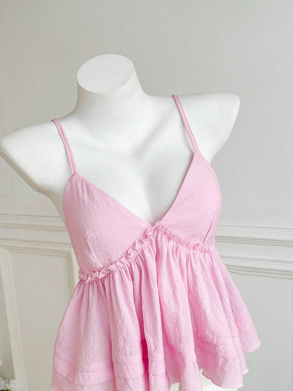 Women's Asymmetrical Ruffled Top with Deep V-Neck