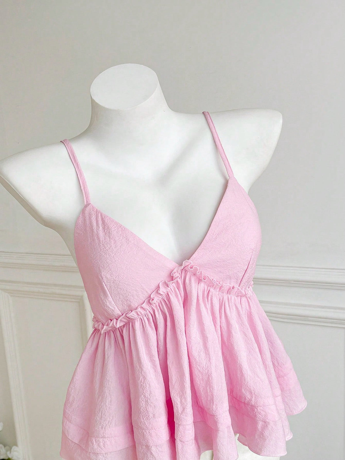 Women's Asymmetrical Ruffled Top with Deep V-Neck