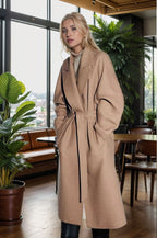Women's Elegant Wool Coat with Belt and Wide Sleeves