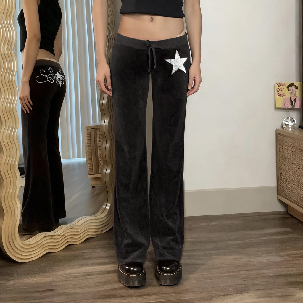 Women's Elegant Flared Trousers with Glitter Star Detail
