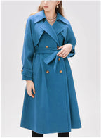 Women's Lined Trench Coat with Large Lapel and Waist Belt