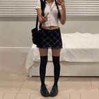 Women's Mini Skirt with Plaid Pattern and Ruffle Hem