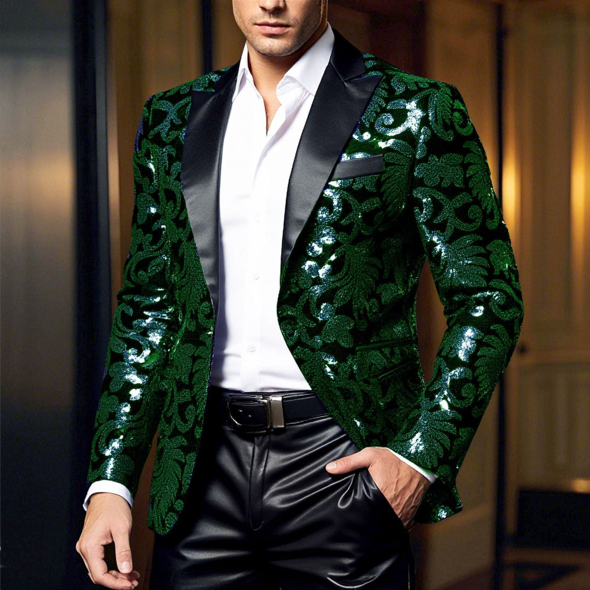 Elegant Sequin Blazer with Floral Design