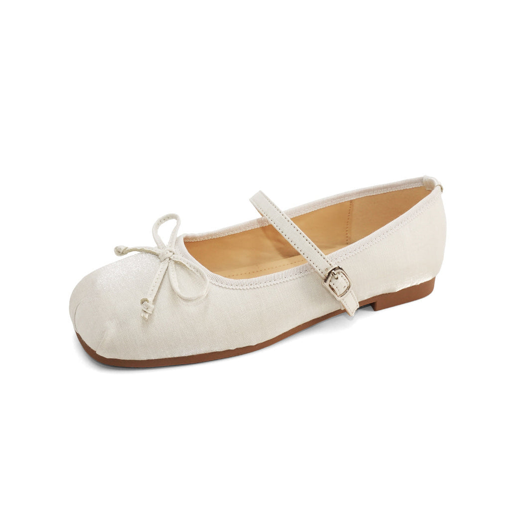 Women's Ballet Flats with Elegant Strap Design and Decorative Bow Accent