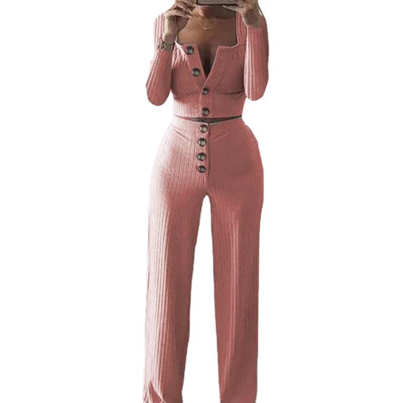 Women's Comfortable and Stylish 2-Piece Knit Suit with Button Details