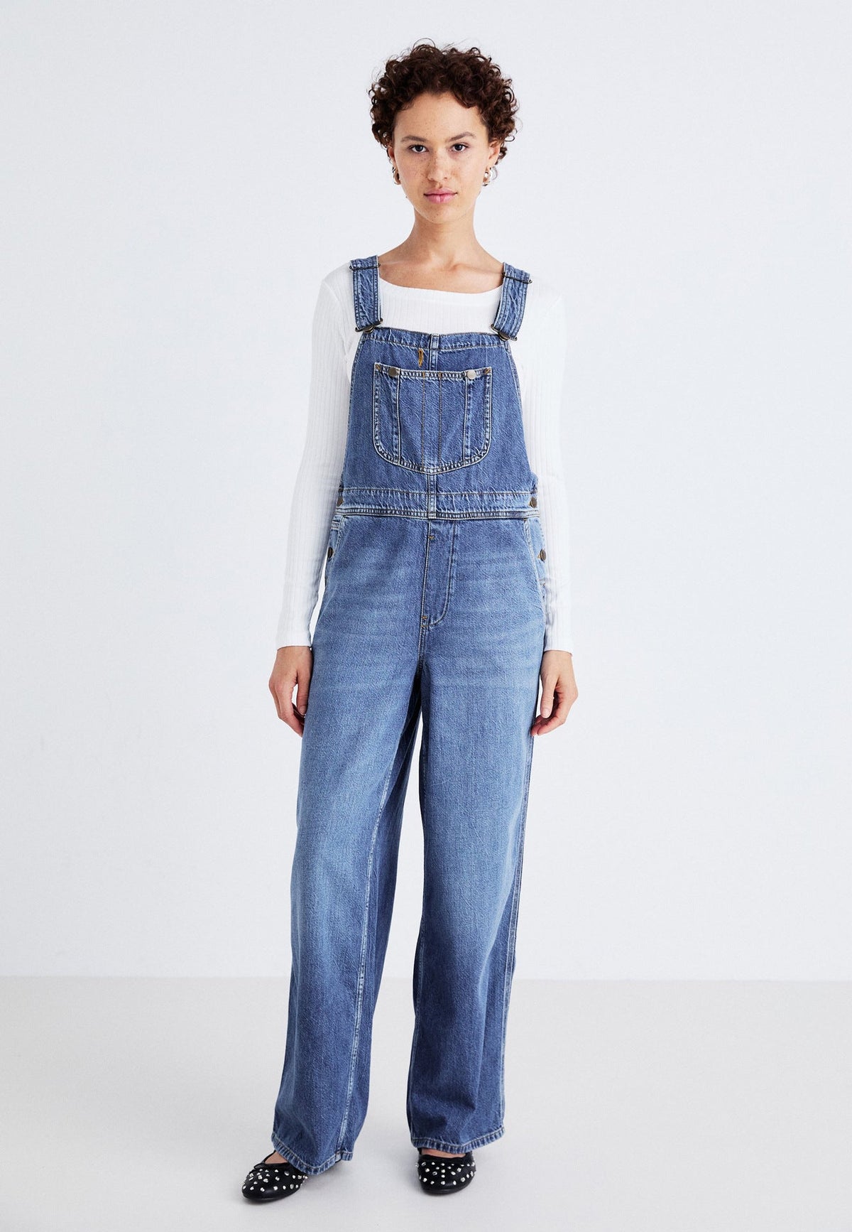 Women's Wide-Leg Denim Overalls with Adjustable Straps