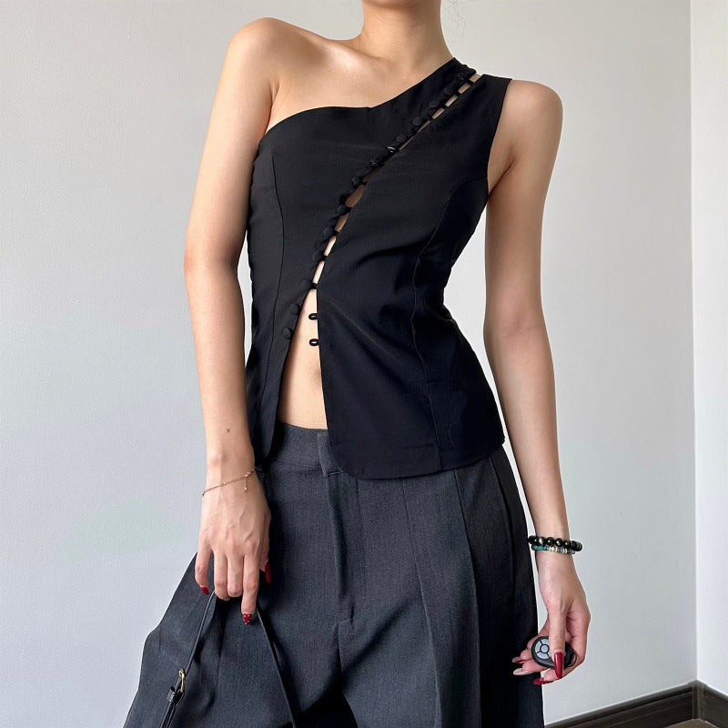 Women's Asymmetrical Blouse with Button Details