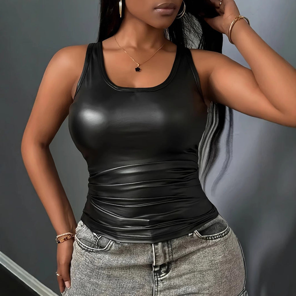 Women's Sleeveless Faux Leather Top