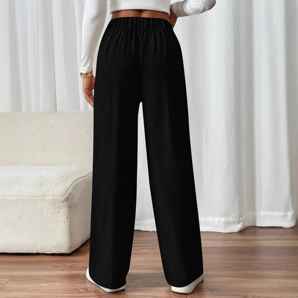 Women's Elegant Wide-Leg Pants with Decorative Buttons