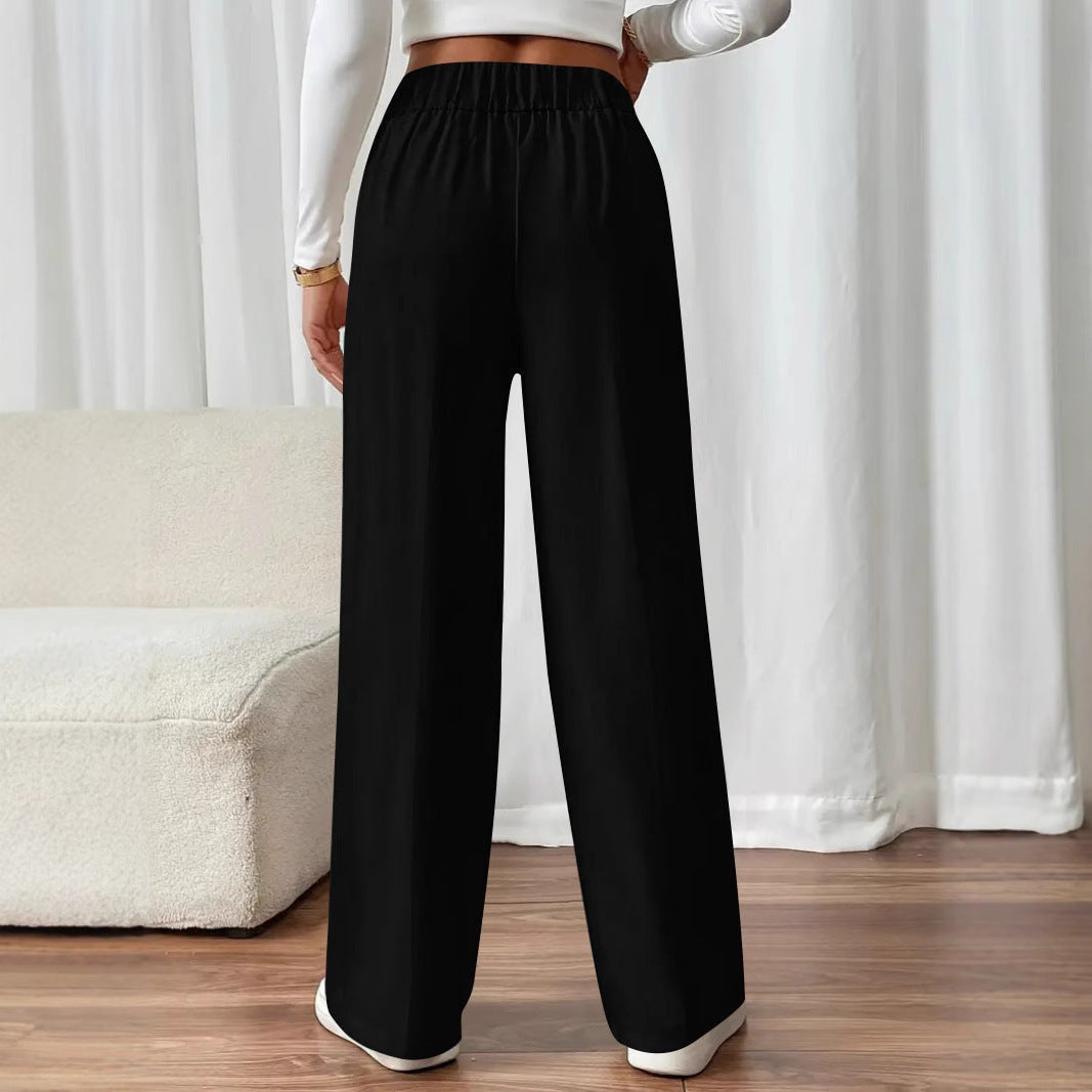 Women's Elegant Wide-Leg Pants with Decorative Buttons