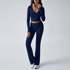 Women's form-fitting yoga set with high waist and V-neck