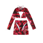 Women's Fashionable Long-Sleeve Crop Top and High-Waisted Skirt