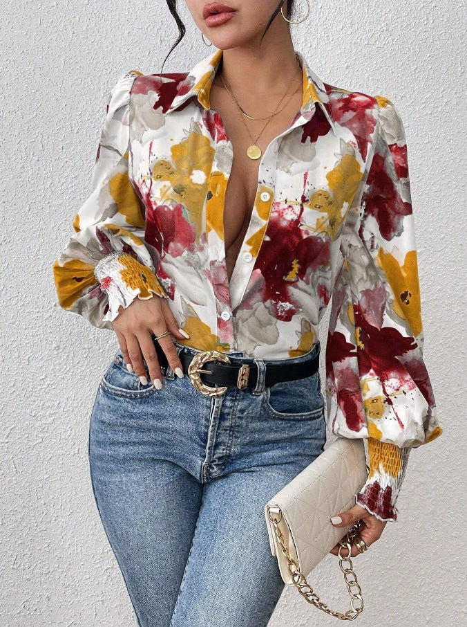 Women's Floral Print Blouse with Puff Sleeves