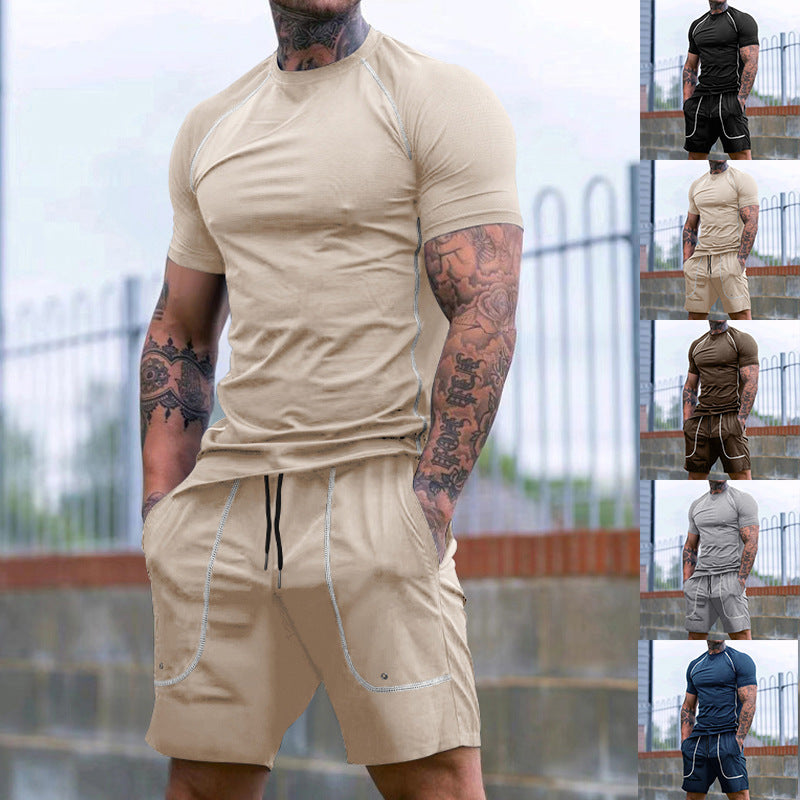 Men's Raglan-Fit Short Sleeve Shirt and Drawstring Shorts Set