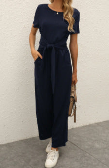 Women's Wide-Leg Jumpsuit with Tie Belt
