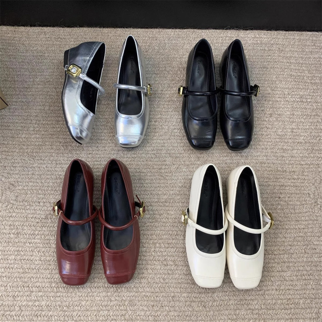 Women's Ballet Flats with Elegant Buckle and Metallic Surface