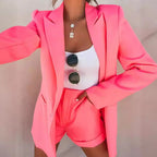 Women's Fitted Long Blazer and High-Waist Shorts Set