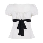 Women's Blouse with Ruching and Decorative Tie