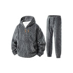 Women's Fleece Cable Knit Loungewear Set with Half-Zip Hoodie and Joggers