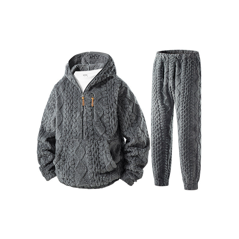 Women's Fleece Cable Knit Loungewear Set with Half-Zip Hoodie and Joggers