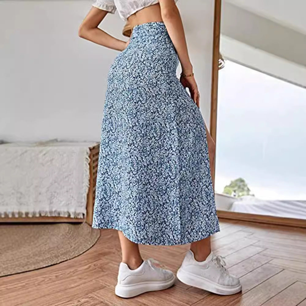 Women's Maxi Skirt with Floral Print and Side Slit
