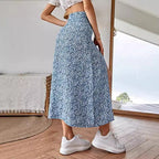 Women's Maxi Skirt with Floral Print and Side Slit