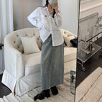 Women's Denim Maxi Skirt with Side Slit and Casual Cut