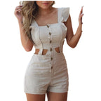Women's Fitted Playsuit with Ruffle Details and Button Placket