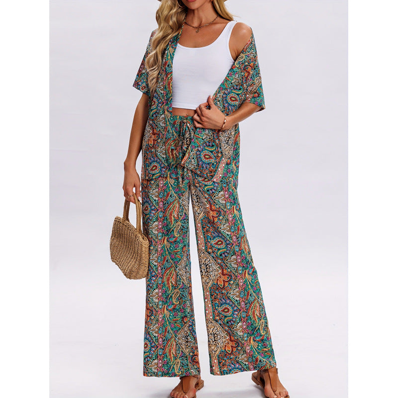Women's Short-Sleeve Overall with Ruffle Details and Tie Belt