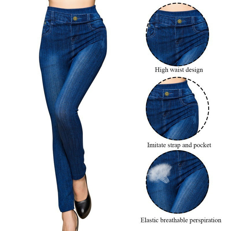 High-Waisted Denim-Look Leggings