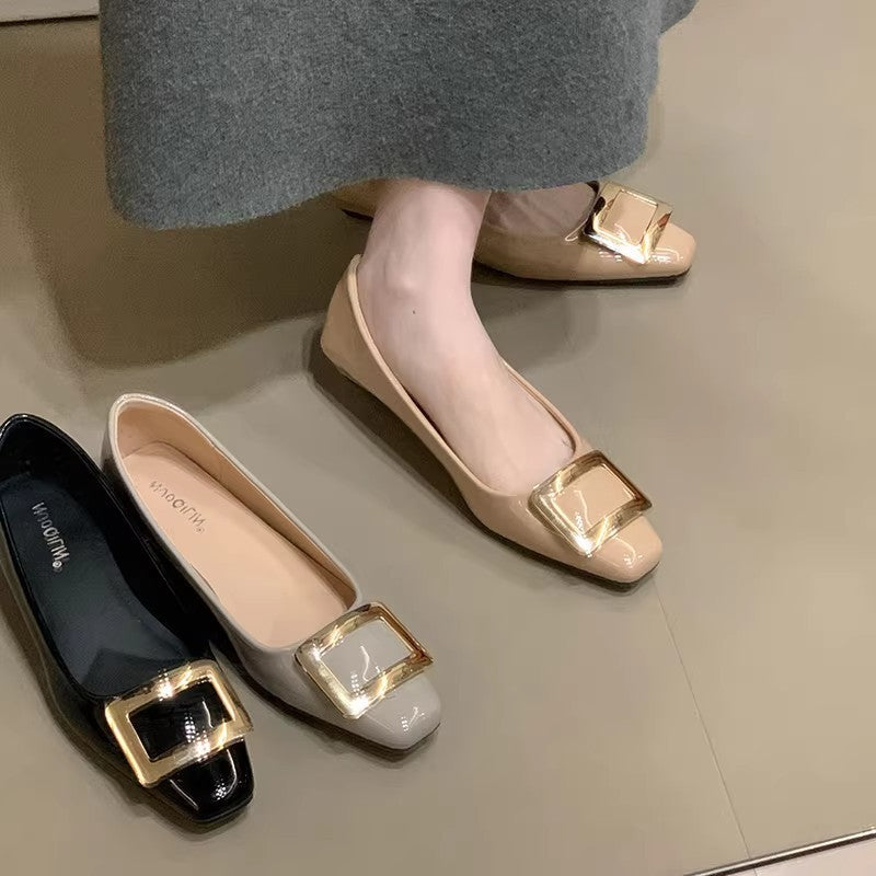Women's Ballet Flats with Elegant Buckle and High-Quality Patent Finish