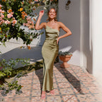Women's One-Shoulder Satin Maxi Dress with Elegant Drape