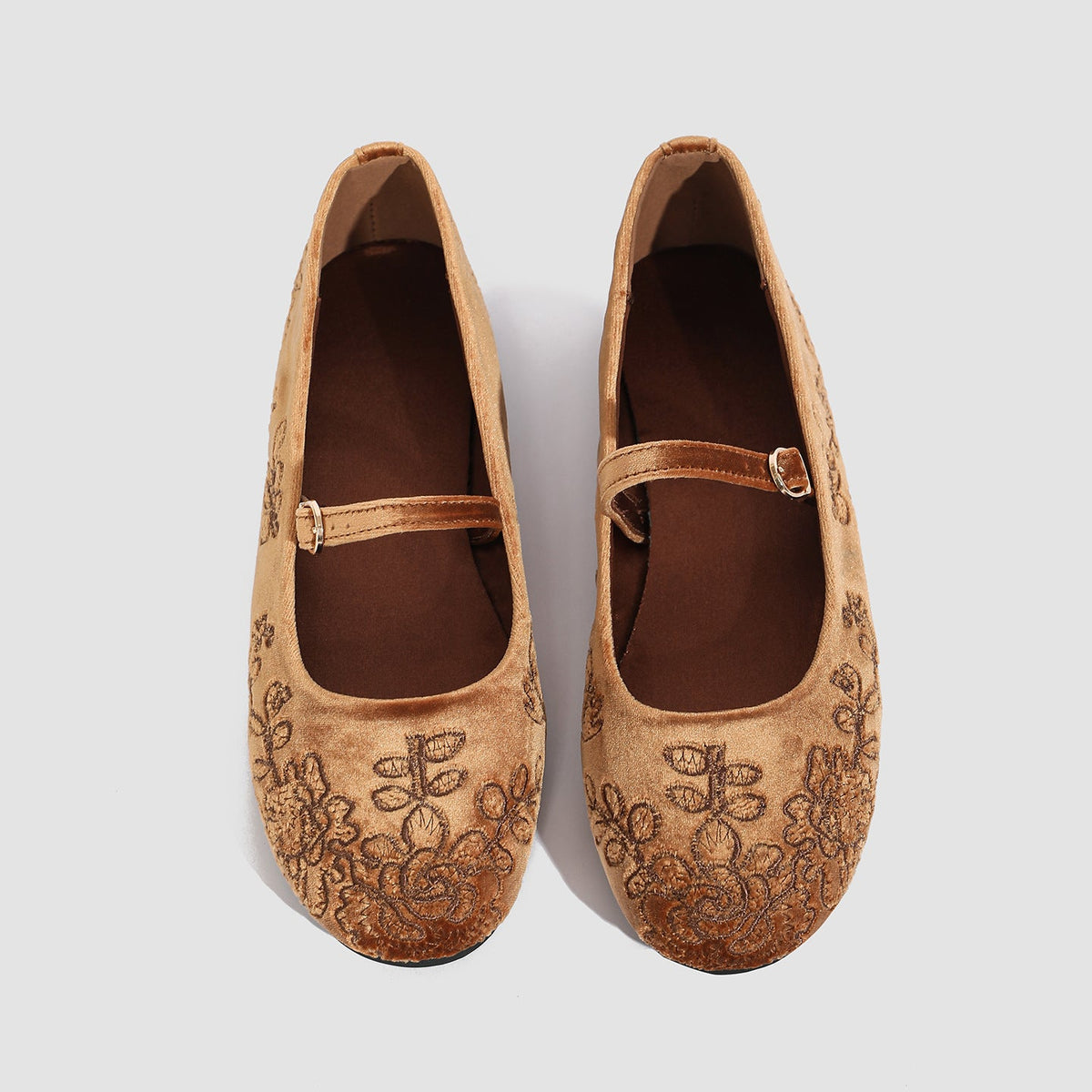 Women's Ballerina Flats with Floral Pattern and Strap Design