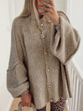 Women's Chunky Knit Cardigan with Button Details and Oversized Fit