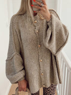 Women's Chunky Knit Cardigan with Button Details and Oversized Fit