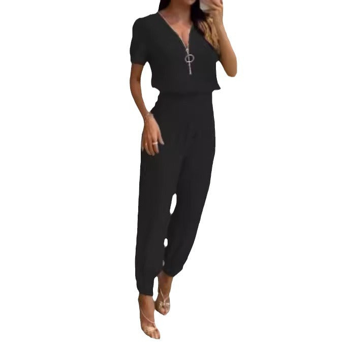 Women's Jumpsuit with High Neck and Side Zipper
