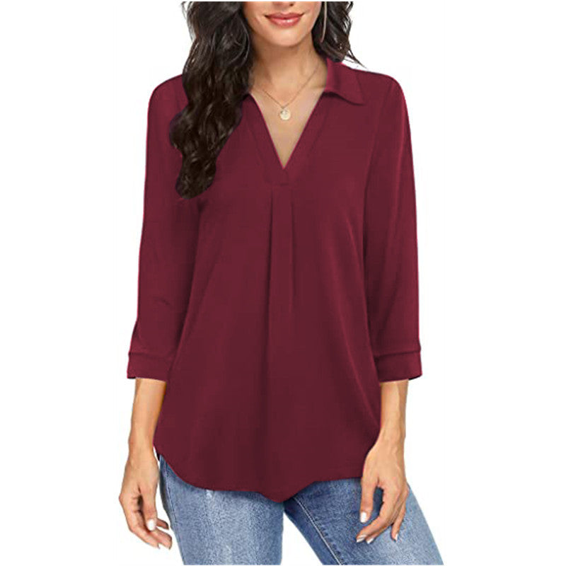 V-Neck Blouse with Short Sleeves