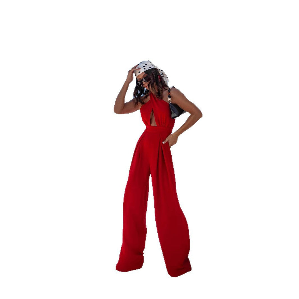 Women's Deep V-Neck Wide-Leg Jumpsuit