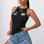Women's Sleeveless Top with Stylish Eye Motif