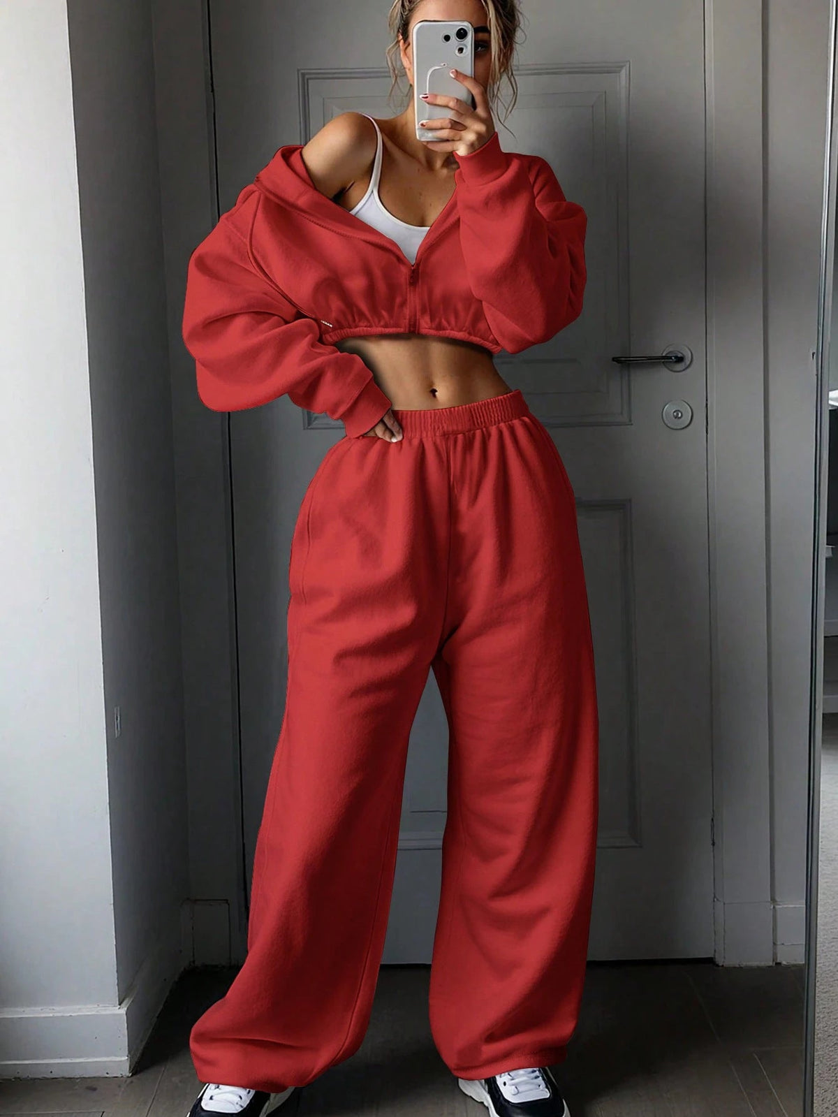 Women’s Athletic Cropped Zip Hoodie and High-Waist Joggers