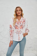 Women's Blouse with Floral Accents and Elegant Button Placket
