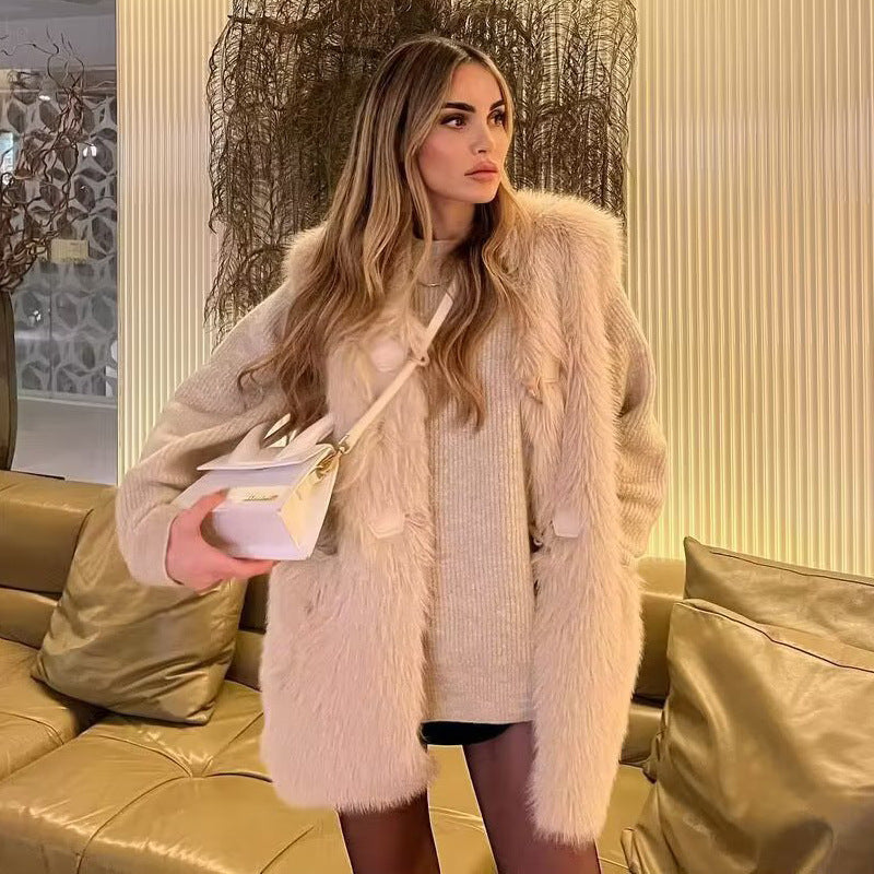 Women's Fluffy Vest with Sophisticated Buckles