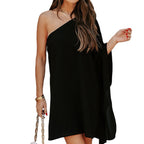 Women's Asymmetrical Cocktail Dress with Elegant Shoulder Design