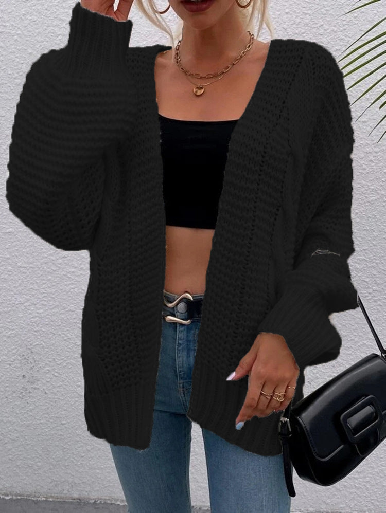 Women's Chunky Knit Cardigan with Open Pockets and Oversized Fit