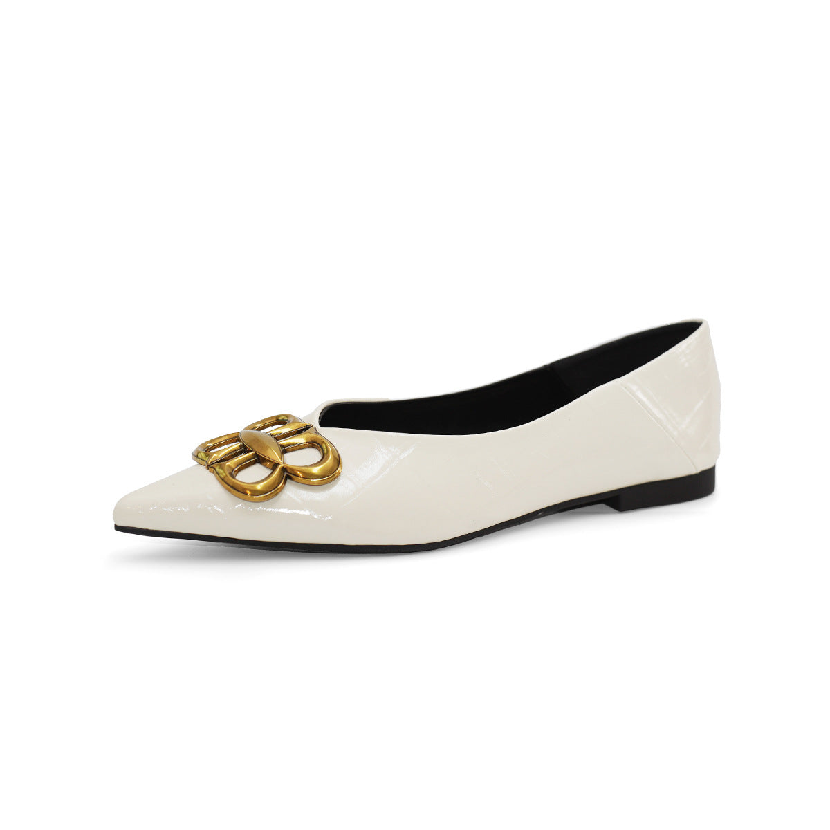 Women's Ballet Flats with Pointed Toe and Luxurious Buckle Accent